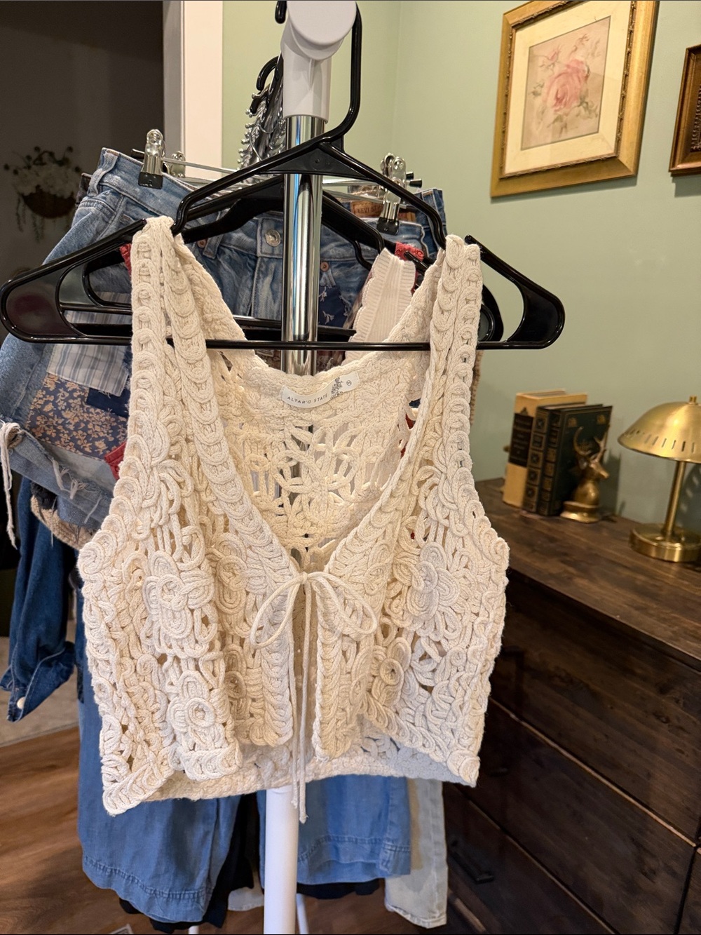 Altar'd State Cream Crochet Tie-Front Camisole